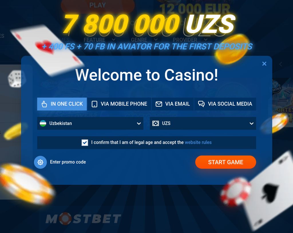 Форма регистрации Mostbet в один клик для игроков из Узбекистана
